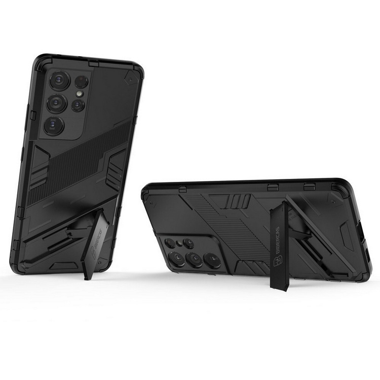 เคส Samsung Galaxy S21 Ultra #เคสฝาหลังพลาสติก ไฮบริด TPU + Kickstand