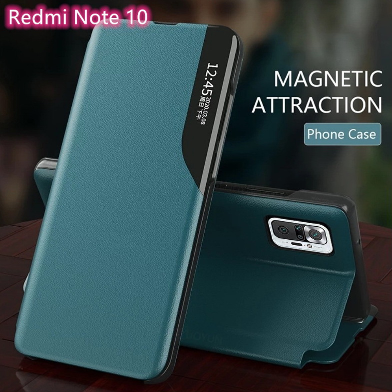 เคส Redmi Note 10 Pro#เคสฝาพับเคลือบผิวหนัง PU มีช่องวิวด้านข้างพับวางตั้งได้ Smart Flip kickstand leather Cover