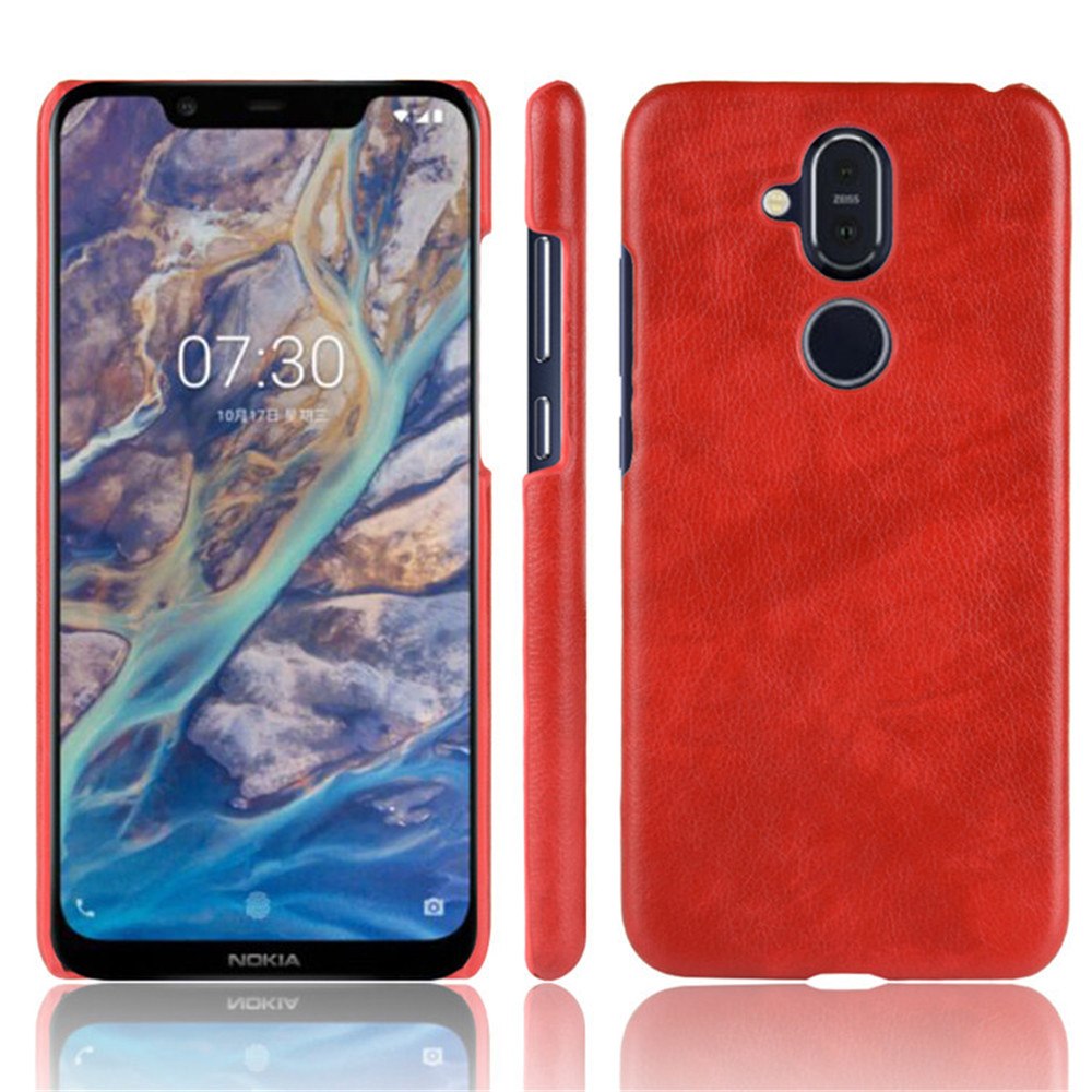 เคส Nokia 8.1 / X7 #เคสฝาหลังพลาสติกแข็งเคลือบหนัง PU ลายผิวลิ้นจี่ Litchi Skin Leather Coated