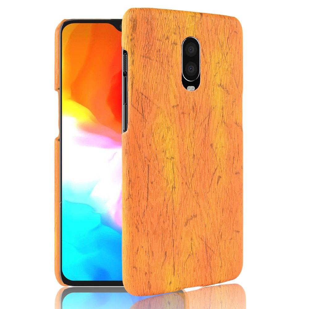 เคส OnePlus 6T #เคสฝาหลังพลาสติกแข็งเคลือบผิวลายไม้สีสันสดใส Wood Texture PU Leather Coated