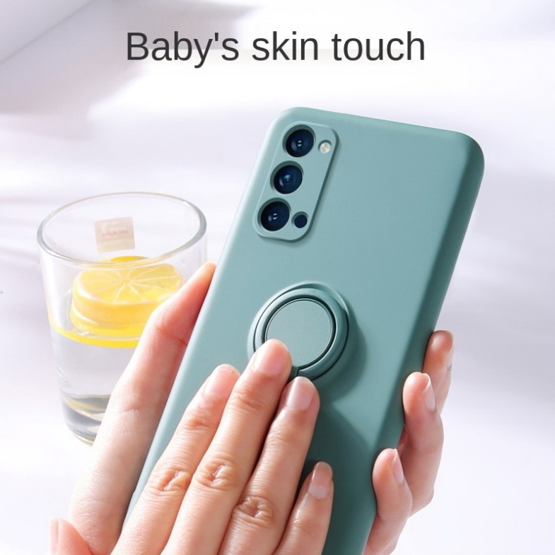 เคส OPPO Reno 5 Pro 5G #เคสฝาหลังซิลิโคนนิ่มมีแหวนสวมนิ้ว Liquid Silicone Back Case