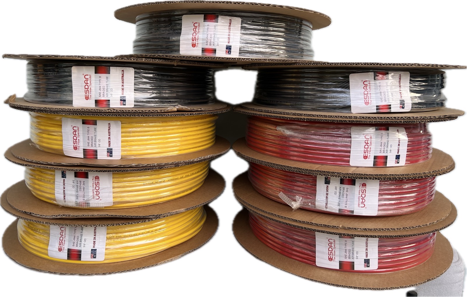 ท่อลมไนล่อน ESDEN airbrake 3/8 2ชั้น มีด้ายถัก สีแดง