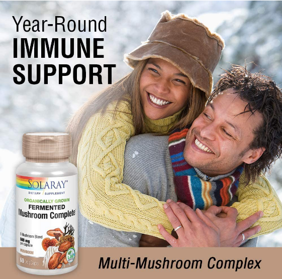 สารสกัดจากเห็ดรวม 8 ชนิด Organically Grown Fermented Mushroom Complete 600 mg 60 VegCaps (Solaray®)