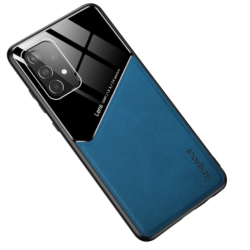 เคส Samsung Galaxy A52/A52 5G/A52s 5G#เคสฝาหลังไฮบริด PU +TPU + glass สีทูโทน Shockproof Leather Mirror Glass Silicone Phone Back Cover