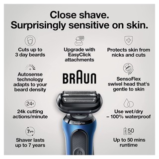 Braun® Senso Flex Electric Razor for Men Series 6 Shaver Kit, 6020s เครื่องโกนหนวดไฟฟ้า ที่กันจอน เซต 5 ชิ้น