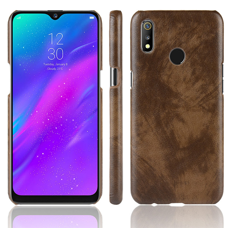 เคส Realme 3 Pro #เคสฝาหลังพลาสติกแข็งเคลือบหนัง PU ลายผิวลิ้นจี่ Litchi Skin Leather Coated