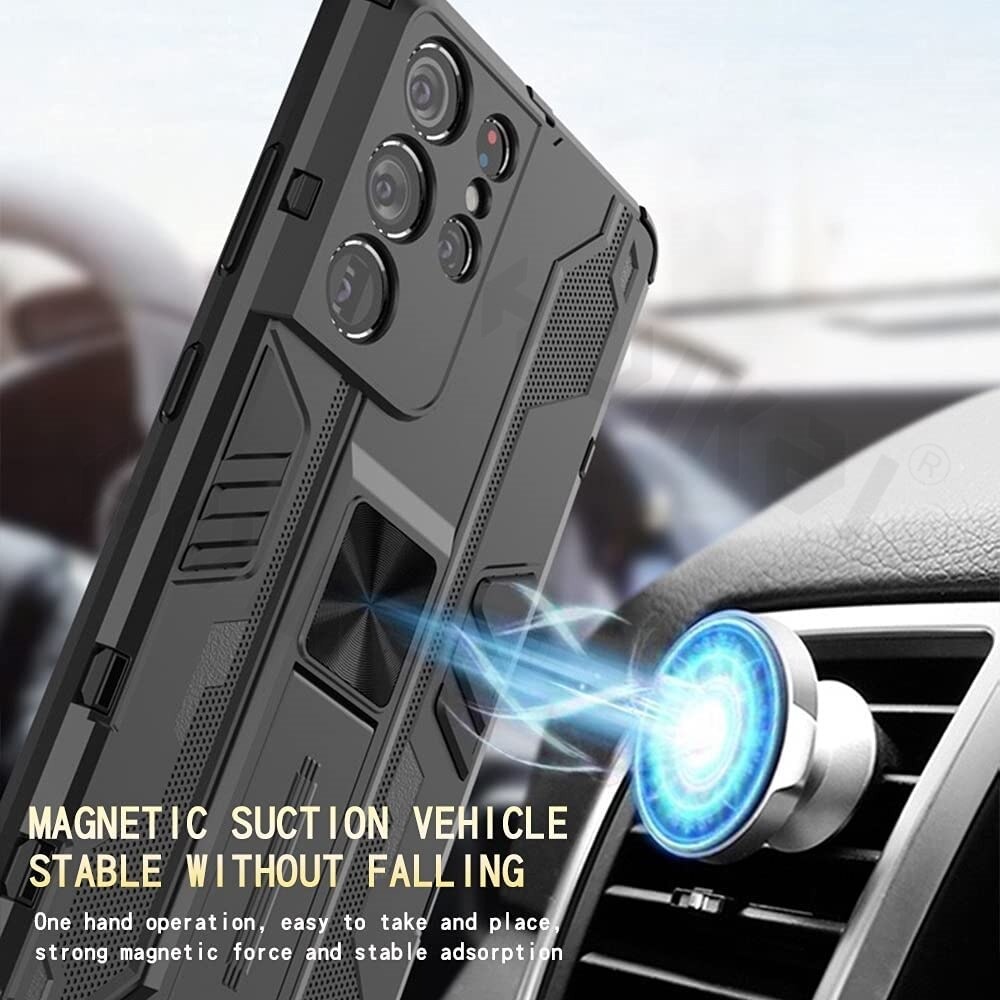 เคส Samsung Galaxy S22 Ultra 5G #เคสฝาหลังพลาสติก ไฮบริด TPU + Kickstand Case Armor Stlye TPU Soft Rubber