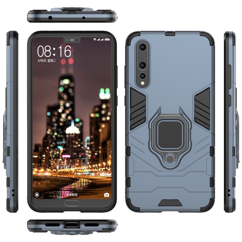 เคส Huawei P20 Pro #เคสฝาหลังพลาสติกแข็ง +TPU Hybrid Case มีแหวนสวมนิ้วโลหะ