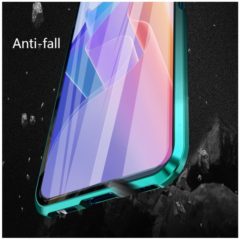 เคส OPPO Reno 7z 5G #เคสฝาครอบกระจกขอบโลหะดูดซับแม่เหล็ก Fully Protection Magnetic Adsorption Glass Metal Phone Protective