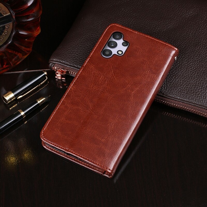 เคส Samsung Galaxy A32 5G #เคสฝาพับแบบกระเป๋าสตางค์หนัง PU ผิวหนังม้า Crazy Horse