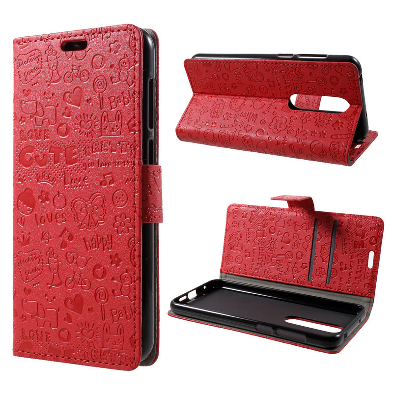Case Nokia 6.1 Plus / X6 #เคสฝาพับแบบกระเป๋าสตางค์หนัง PU ลาย Graffiti พับตั้งได้