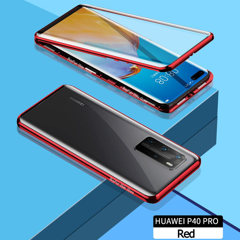 เคส Huawei P40 Pro #เคสฝาครอบกระจกขอบโลหะดูดซับแม่เหล็ก Fully Protection Magnetic Adsorption Glass Metal Phone Protective