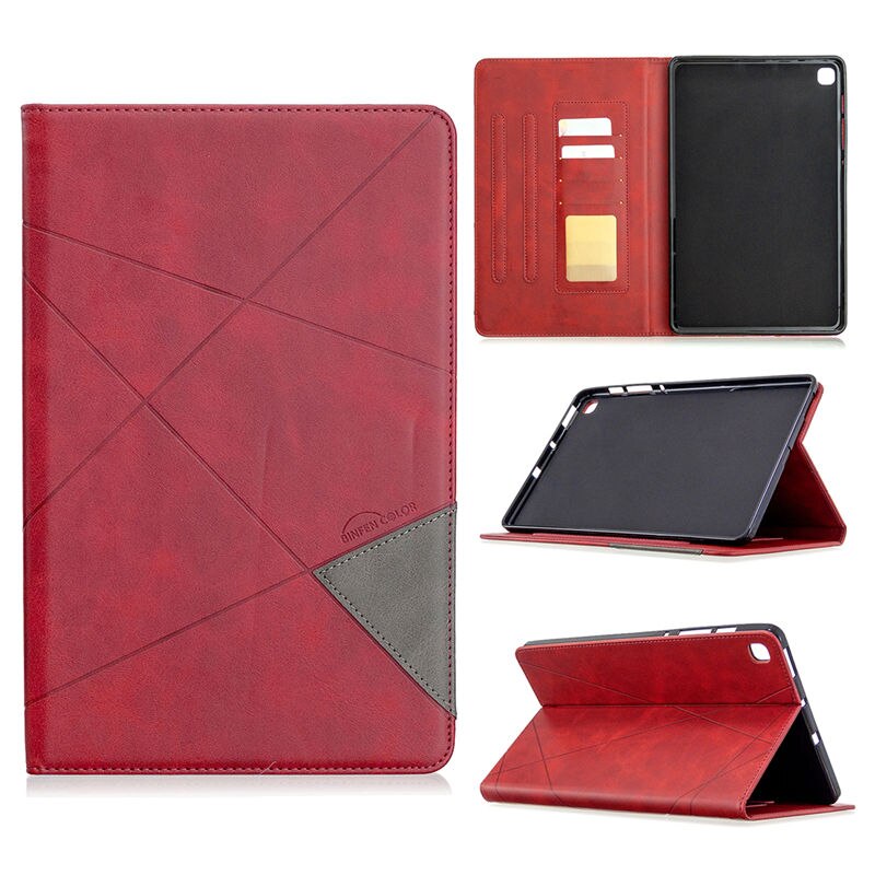 เคส Samsung Galaxy Tab S6 Lite 10.4 SM-P610 P615 P617 #เคสฝาพับหนัง PU มีช่องเสียบ ID บัตรอื่นๆในตัว Geometric Pattern Leather Card Holder Protective