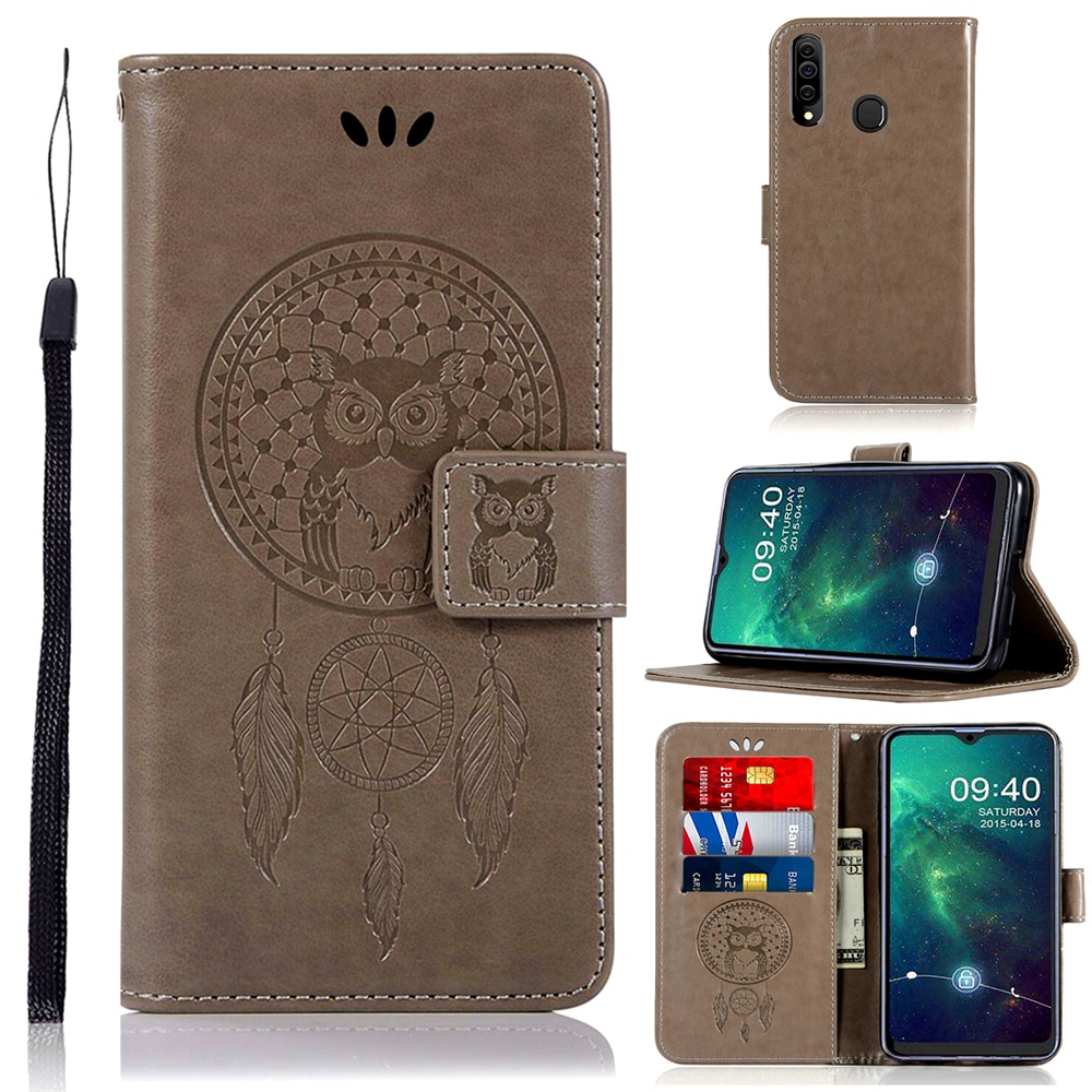 เคส Samsung Galaxy A20s #เคสฝาพับแบบกระเป๋าสตางค์ฝาพับหนัง PU ลายนกฮูก Imprint Owl Dream Catcher PU Leather