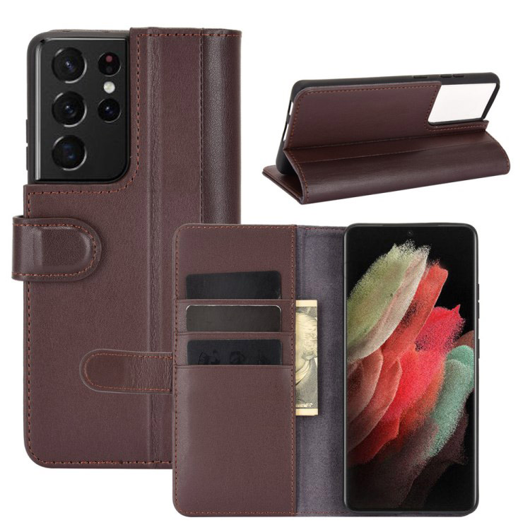 เคส Samsung Galaxy S21 Ultra 5G#เคสฝาพับสไตล์กระเป๋าสตางค์รูปแบบหนังแท้แยกมีช่องเสียบบัตรคุณภาพดี