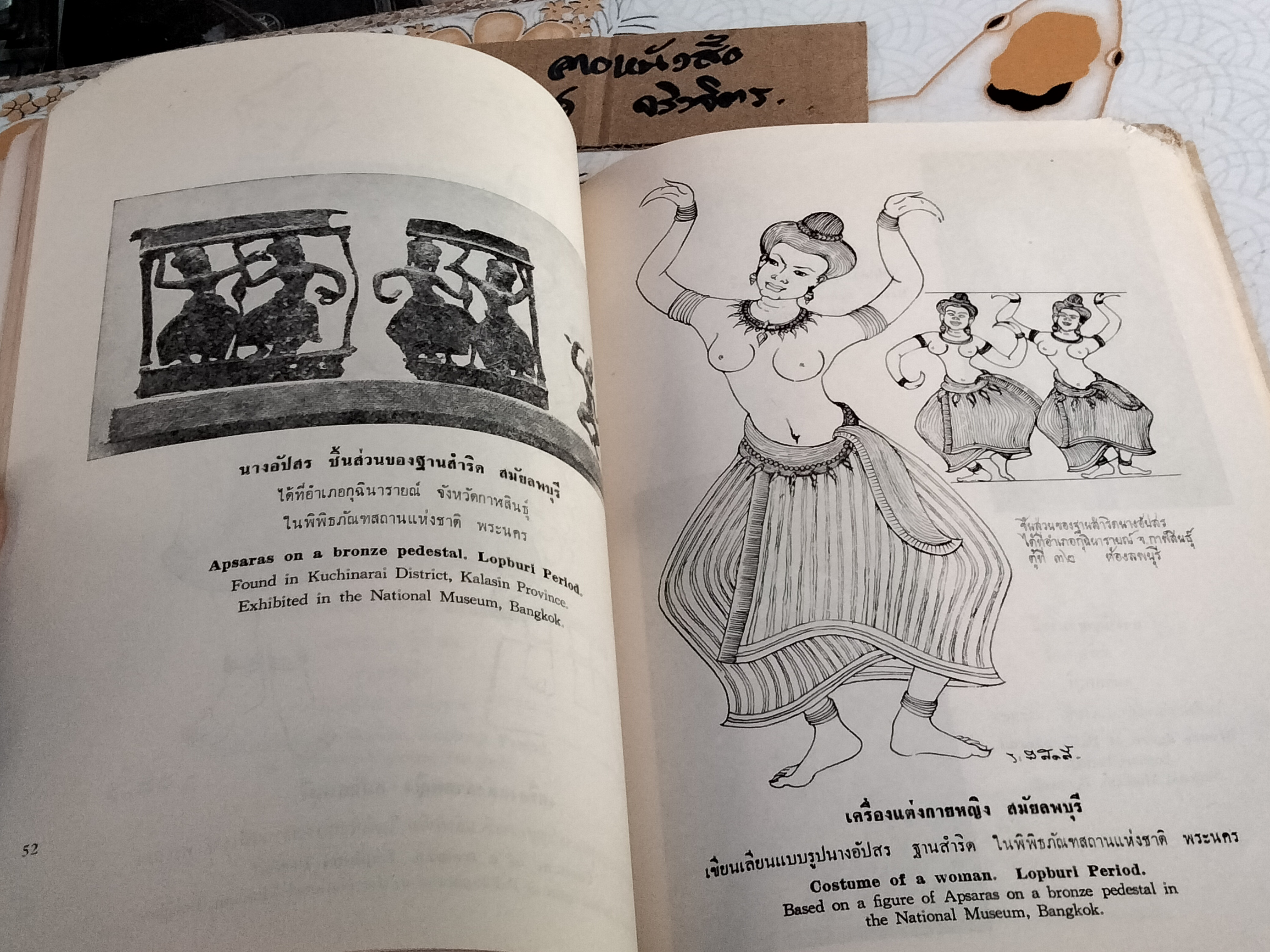 สมุดภาพ แสดงเครื่องแต่งกาย ตามสมัยประวัติศาสตร์และโบราณคดี โดย กรมศิลปากร (หนังสือมีตำหนิ ปกหน้าและมุมหน้าแรกๆ แหว่งหายไป)