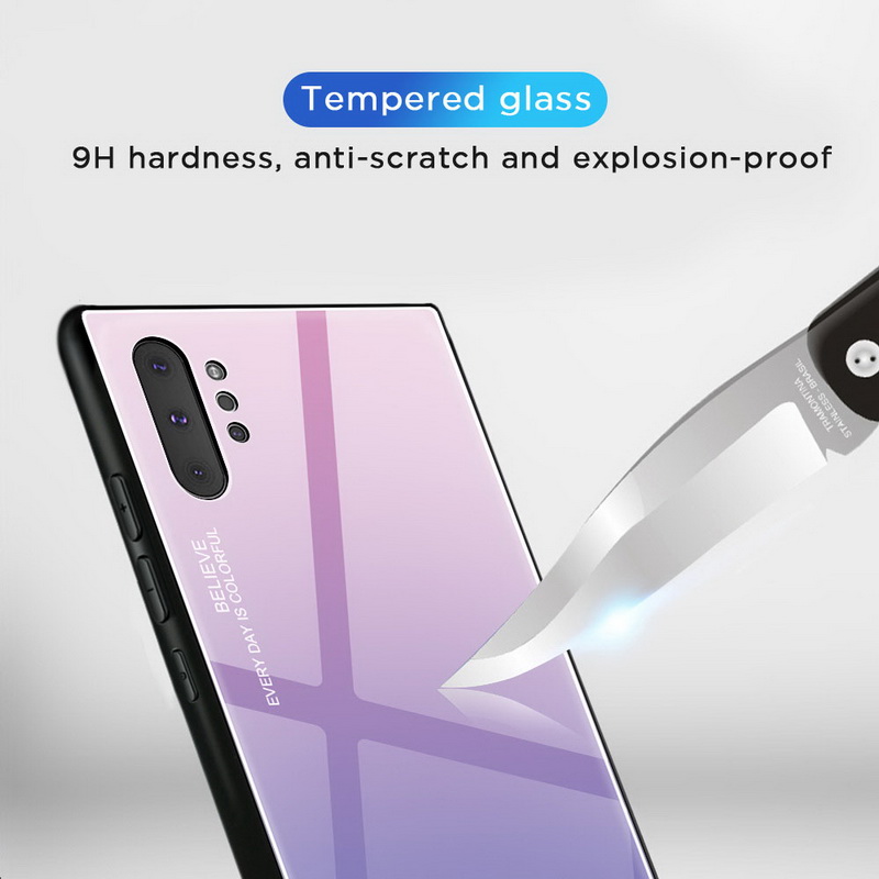 เคส Samsung Galaxy Note 10+ #เคสฝาหลัง กระจกสีไล่โทนสี Glass + PC + TPU Hybrid Case