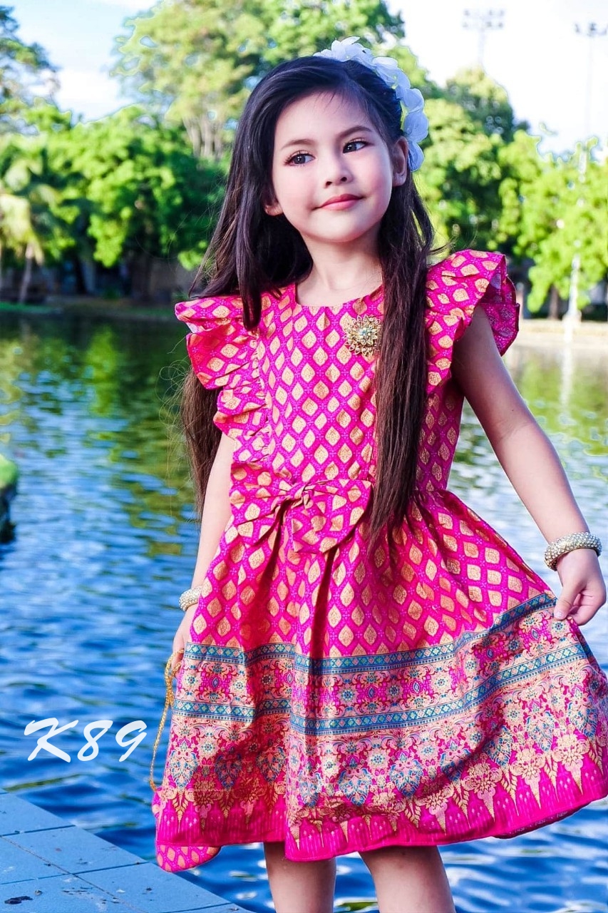 ชุดไทยเด็กหญิง มินิเดรส แถมกระเป๋า