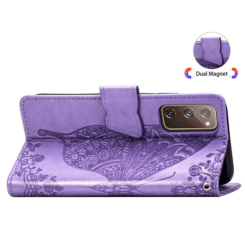 Case Samsung Galaxy S20 FE / S20 FE 5G #เคสฝาพับ Imprint ลายผีเสื้อดอกไม้
