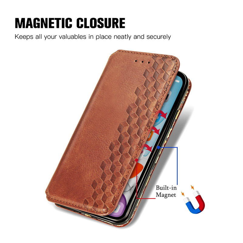 Case OPPO Reno 4 4G #เคสฝาพับแบบกระเป๋าสตางค์ Magnetic Flip Wallet Bracket Leather Lattice TPU Phone Case