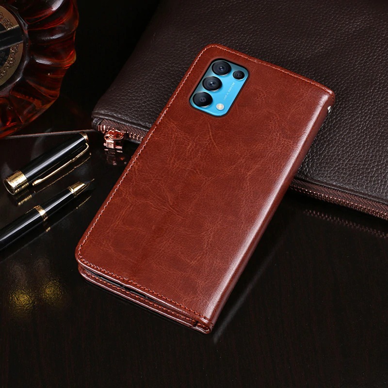 เคส OPPO Reno 5 Pro 5G #เคสฝาพับแบบกระเป๋าสตางค์หนัง PU ผิวหนังม้า Crazy Horse