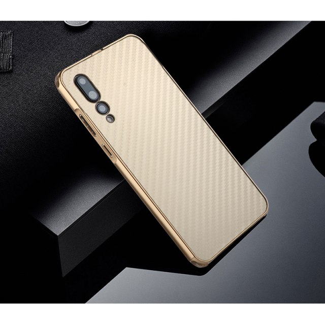 เคส Huawei P20 Pro #เคสฝาหลังกรอบโลหะ Electroplated + ฝาหลังพลาสติกผิวคาร์บอนไฟเบอร์