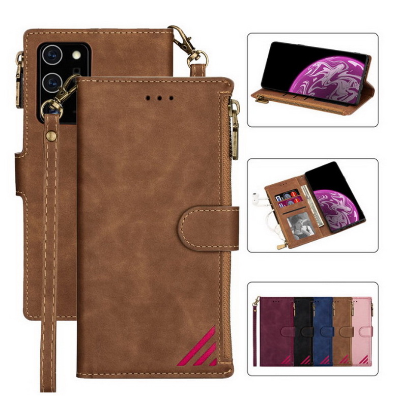 Case Samsung Galaxy Note 20 Ultra / Note 20 Ultra 5G #เคสฝาพับหนัง PU มีช่องซิปมีที่เสียบการ์ด สายคล้องมือ Card Slots Luxury Flip Stand Card Zipper Phone Leather Wallet Cover
