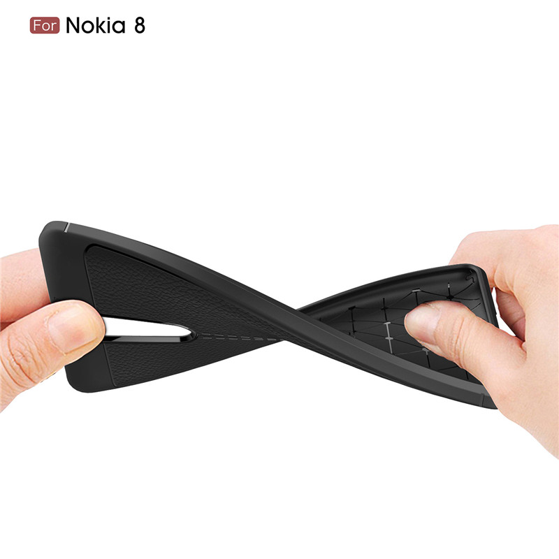 Case Nokia 8 #เคสฝาหลัง TPU ลายหนัง PU ผิวลิ้นจี่ช่วยป้องกันลายนิ้วมือคุณภาพดี
