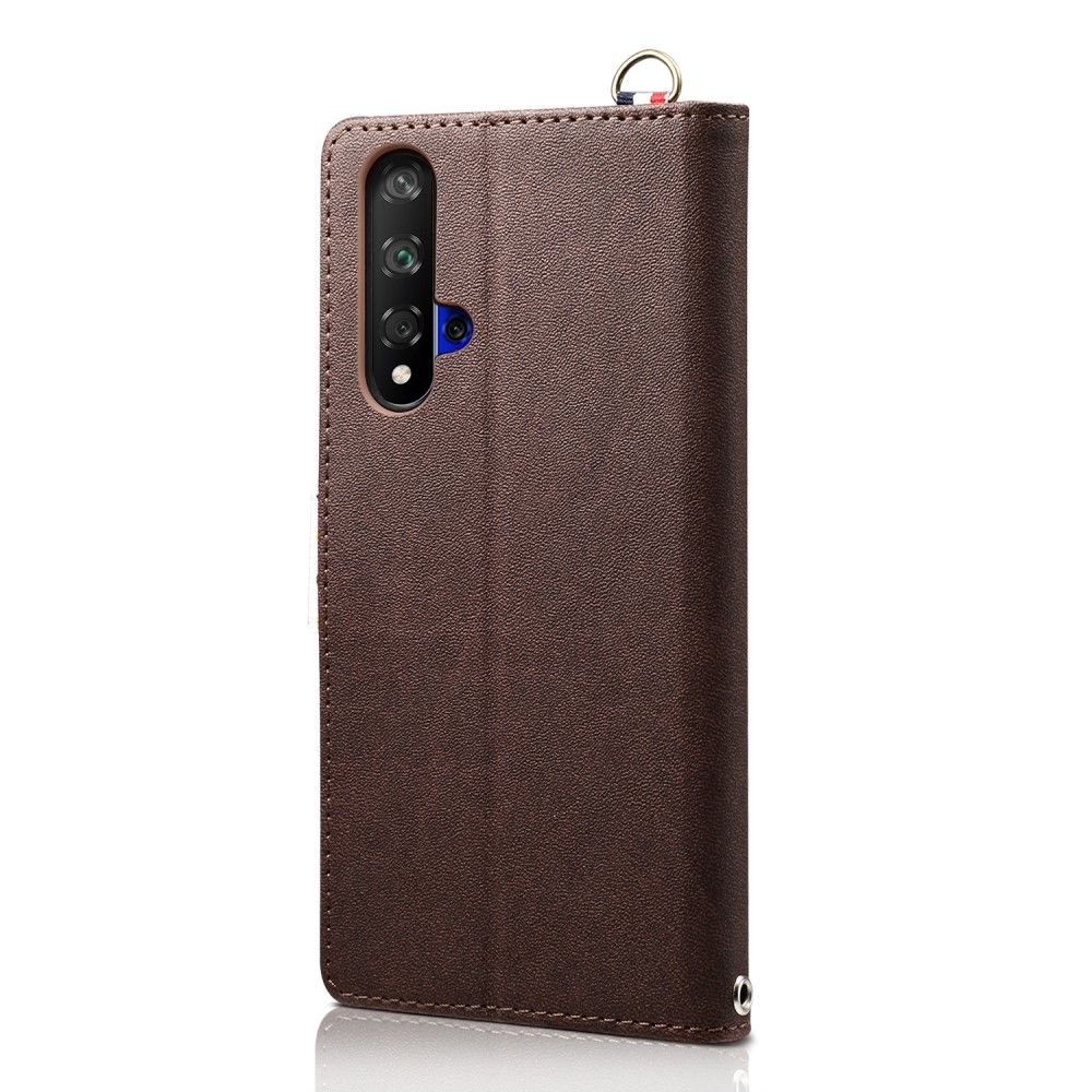 Case Huawei Nova 5T #เคสฝาพับหนัง PU มีสายคล้องคอ Retro Dots Style Leather Phone Casing Shell with Strap