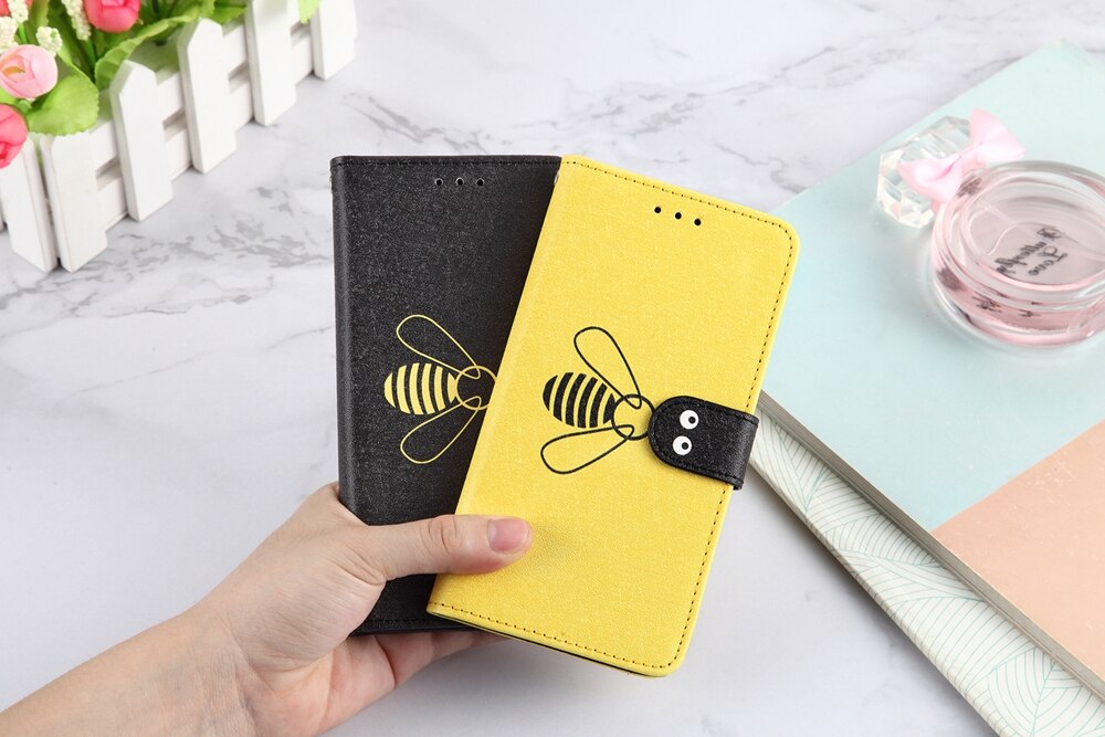 Case Samsung Galaxy A6 (2018) #เคสฝาพับ Bee Pattern Silk Texture Leather