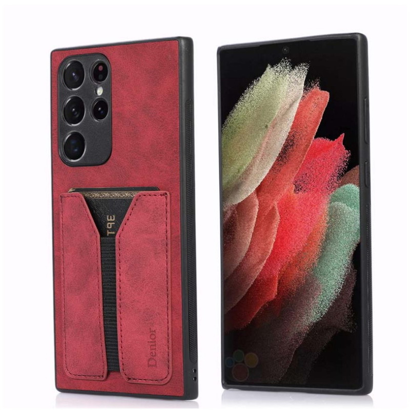 เคส Samsung Galaxy S22 Ultra 5G #เคสฝาหลัง TPU เคลือบหนัง PU ขอบนิ่มมีช่องใส่บัตร Leather Coated TPU Hybrid