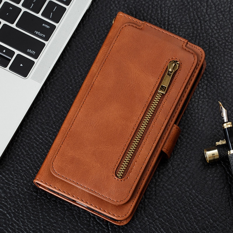 เคส Samsung Galaxy Note 10 Lite #เคสฝาพับแบบกระเป๋าสตางค์ช่องใส่บัตรหลายช่อง Multi-slot Wallet Zippered Leather พร้อมสายคล้อง
