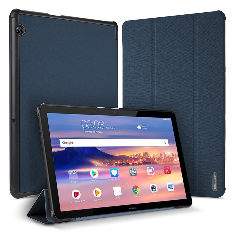 Case Huawei MediaPad T5 10 #เคสแบบฝาพับผิวเนื้อผ้า DUXDUCIS Domo Series Cloth Texture Tri-fold Stand PU Leather Smart Flip Case