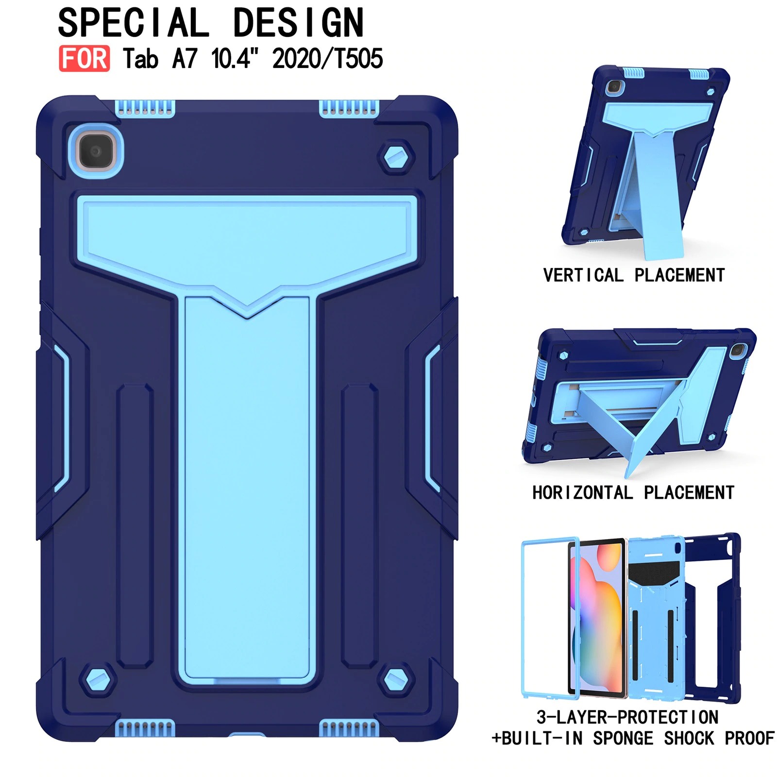 Case Samsung Galaxy Tab A7 10.4" 2020 (T500,T505,T507) #เคสฝาหลังกันกระแทกมีขาตั้ง Kickstand PC Silicone Armour Defender