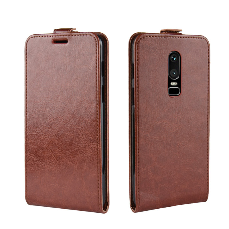 Case OnePlus 6 #เคสฝาพับหนัง PU Crazy Horse แนวตั้ง พร้อมช่องเสียบการ์ด