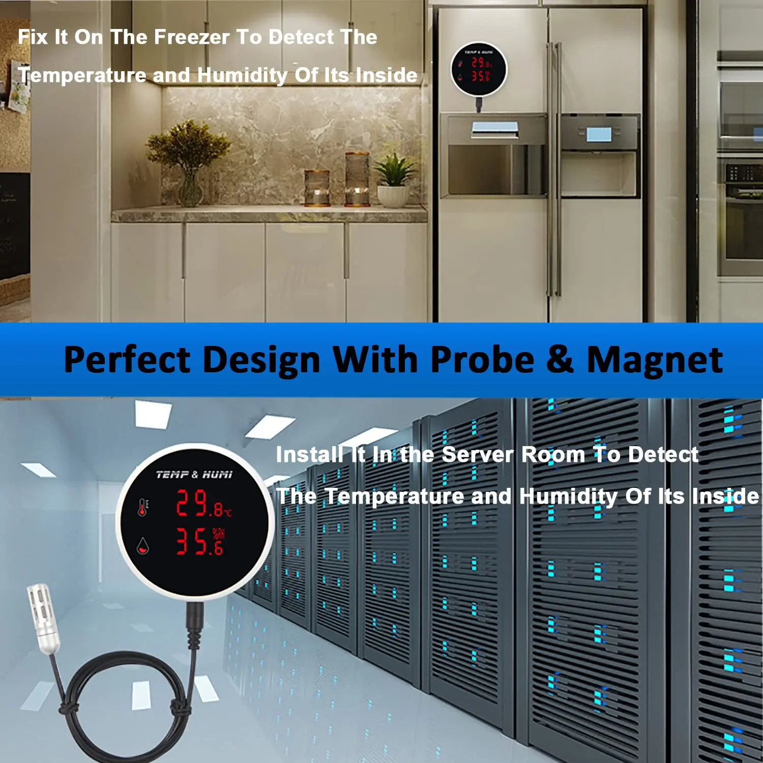 ตัววัดอุณหภูมิ Outdoor Temperature Humidity Meter with LCD Display Alarm 3M