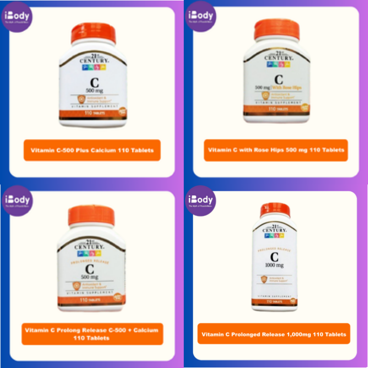 (21st Century) Vitamin C 500 Plus Calcium, with Rose Hips 500 mg, Prolong Release C-500 + Calcium, Prolonged Release 1,000mg วิตามินซี