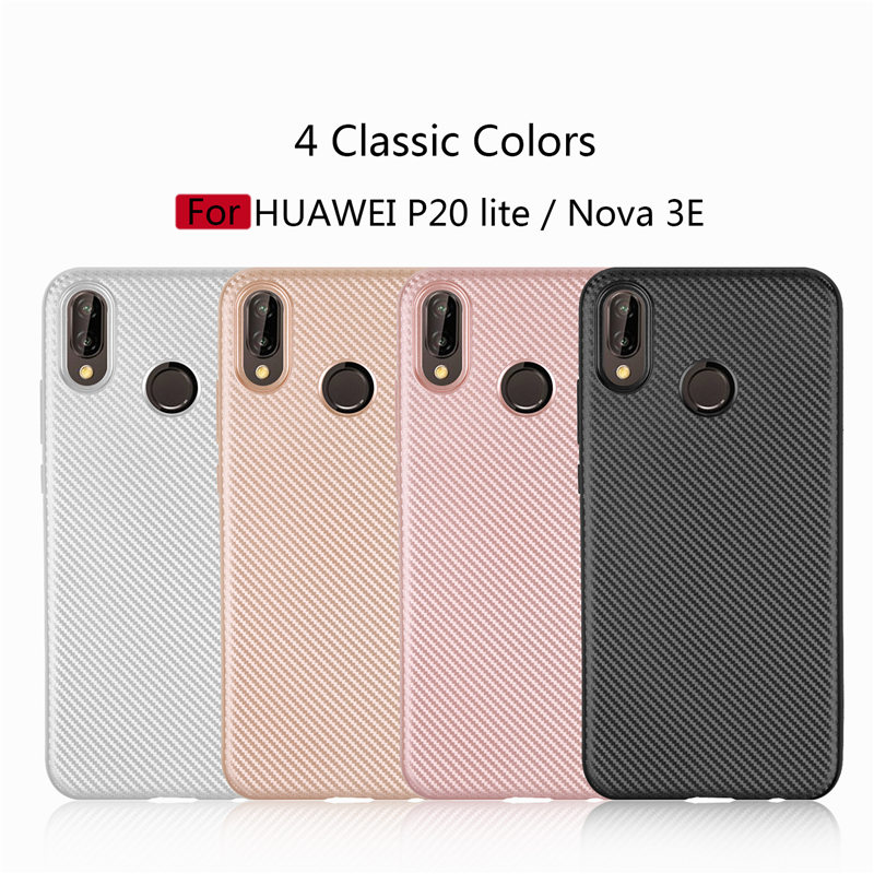 เคส Huawei P20 Lite / Nova 3e #เคสฝาหลัง TPU นิ่มแบบคาร์บอนไฟเบอร์ Soft Skin Case