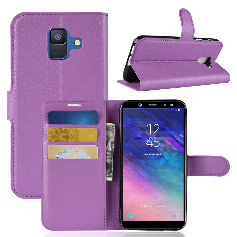Case Samsung Galaxy A6 (2018) #เคสฝาพับสไตล์กระเป๋าสตางค์หนัง PU ผิวลิ้นจี่สีสันสวยงาม