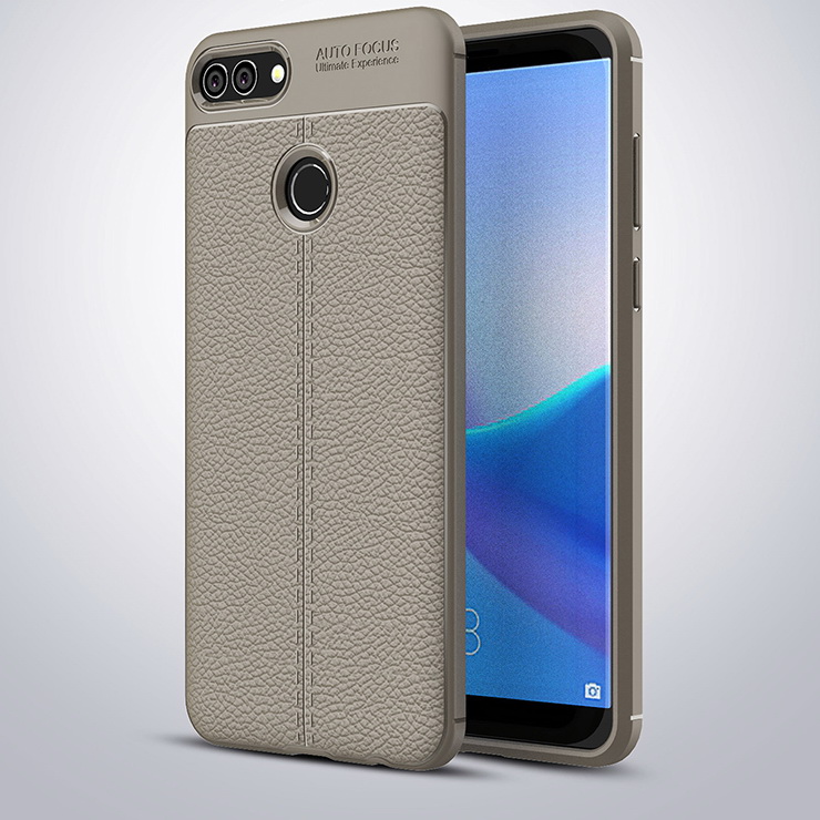 Case Huawei Y9 (2018) #เคสฝาหลัง TPU นิ่มลายหนัง PU ผิวลิ้นจี่ช่วยป้องกันลายนิ้วมือและกันลื่น