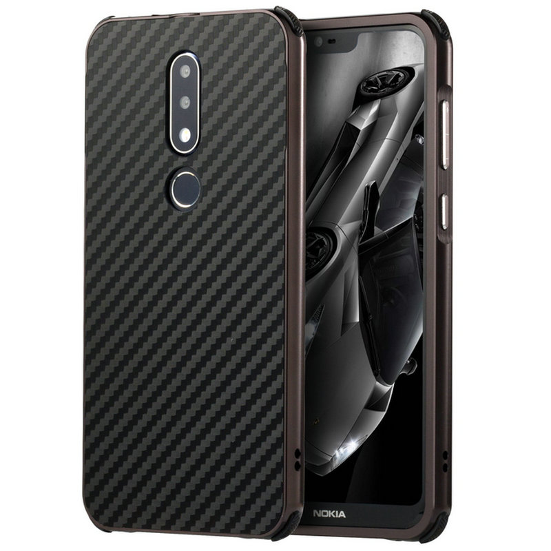 เคส Nokia 6.1 Plus / X6 (2018) #เคสขอบโลหะ+ฝาหลังพลาสติกผิวCarbon Fiber เลื่อนสไลด์