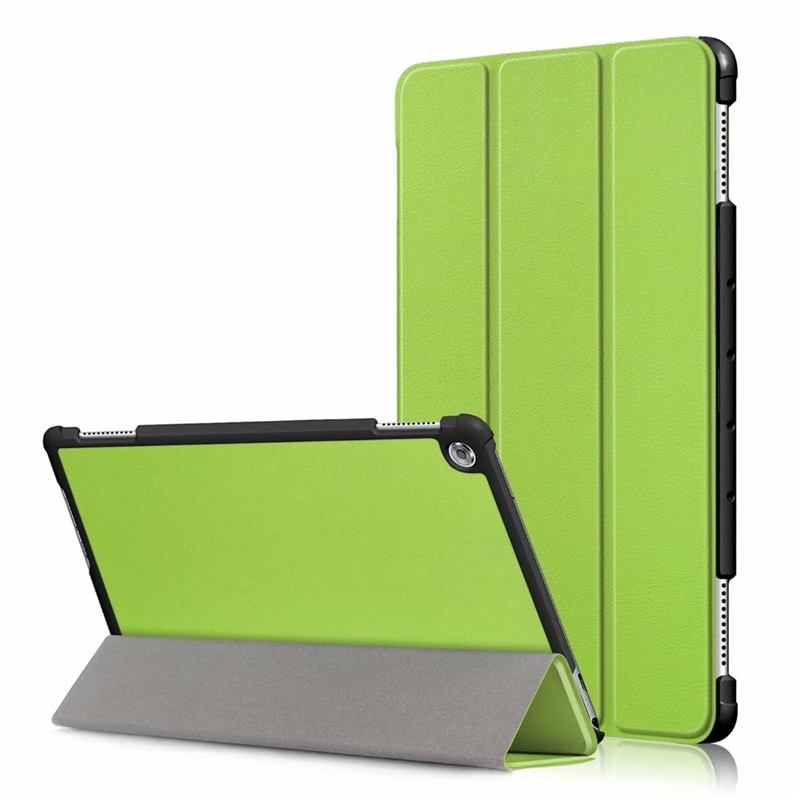 Case Huawei MediaPad M5 Lite 10.1 #เคสฝาพับสามพับหนัง PU ผิวลิ้นจี่ Litchi Skin PU Leather Tri-fold Stand Tablet Cover