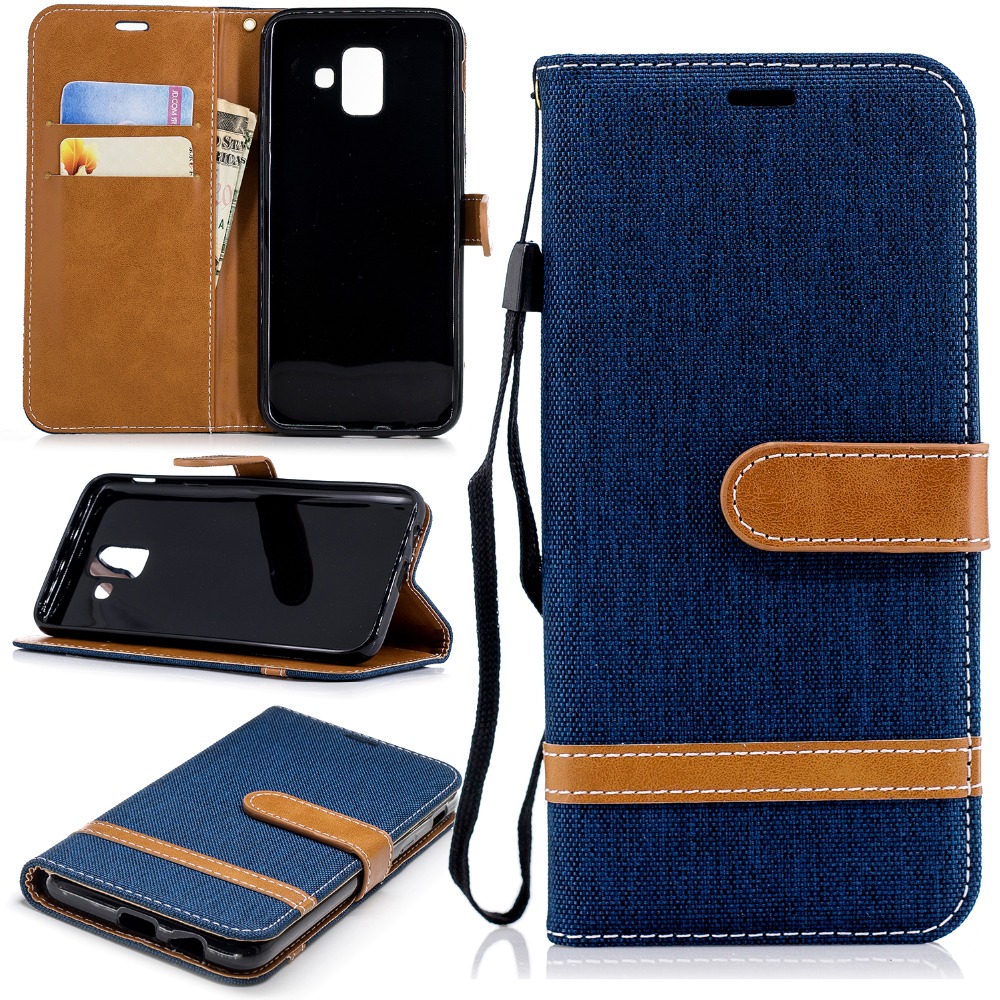 Case Samsung Galaxy A6 (2018) #เคสฝาพับหนัง PU พร้อมสายคล้องมือ