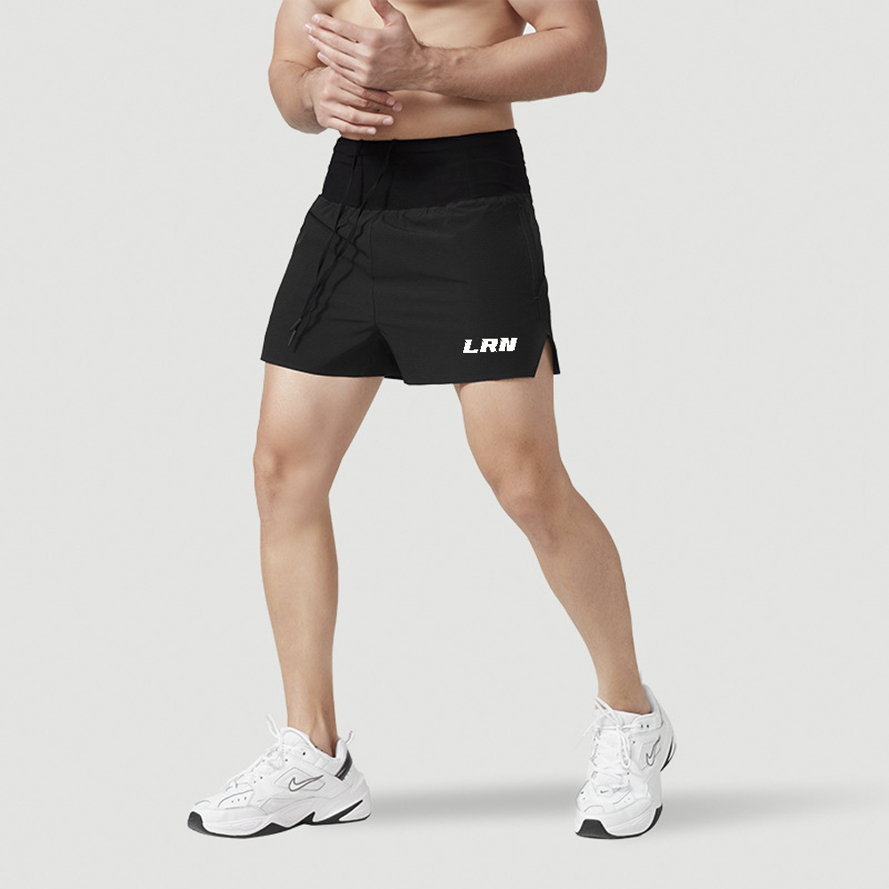 กางเกงวิ่งขาสั้น วิ่งเทรล 3" มีซัปใน มีกระเป๋าใส่ของที่รอบเอวในตัว โลโก้เรืองแสง (F27)