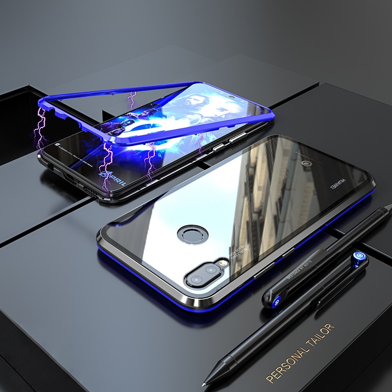 Case Huawei nova 3i #เคสกรอบโลหะที่ถอดออกได้ติดแม่เหล็ก + แผ่นด้านหลังกระจกนิรภัยคุณภาพดี
