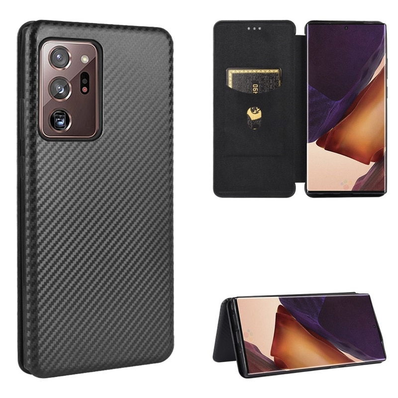 เคส Samsung Galaxy Note 20 Ultra / Note 20 Ultra 5G #เคสฝาพับลายคาร์บอนไฟเบอร์มีช่องใส่การ์ด Carbon Fiber Wallet Card Slot Magnet Stand Phone Cover