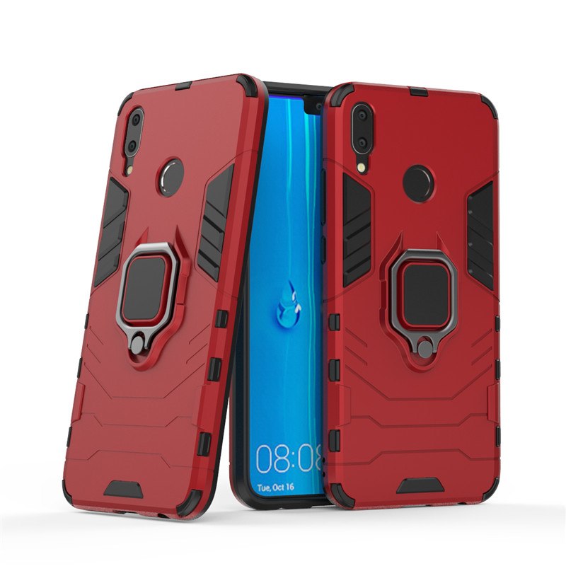 Case Huawei Y9 (2019) #เคสฝาหลังพลาสติกแข็ง +TPU Hybrid Case มีแหวนสวมนิ้วโลหะ สีสันสวยงามทันสมัย
