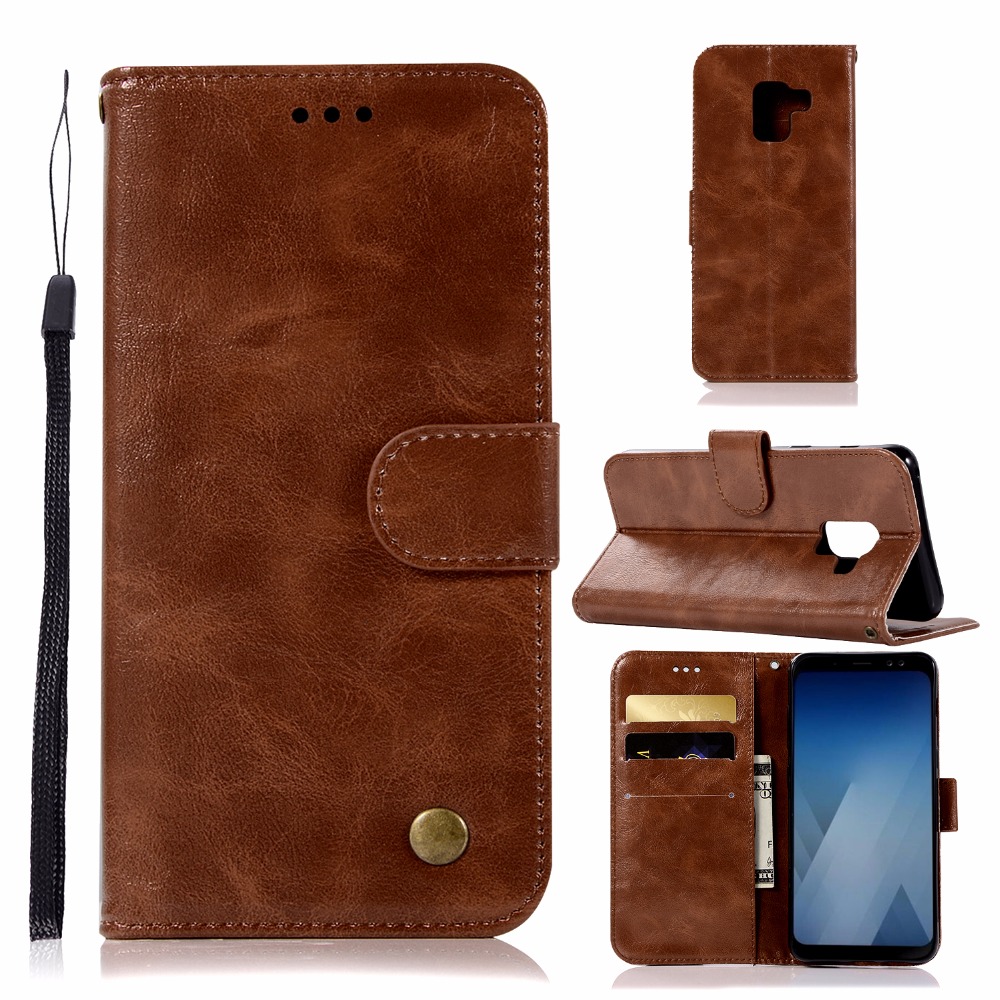เคส Samsung Galaxy A8 2018 #เคสฝาพับพรีเมี่ยมแบบกระเป๋าสตางค์ หนัง PU สไตล์ Vintage