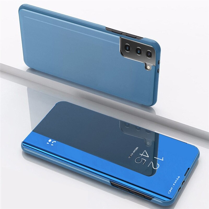 Case Samsung Galaxy S22 5G#เคสฝาพับปกโปร่งแสงผิวเงา Electroplating Mirror Surface Window View