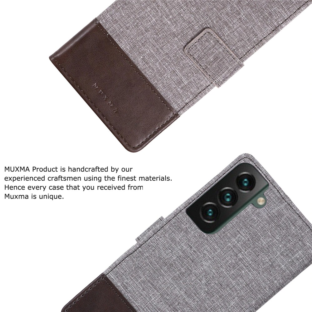 เคส Samsung Galaxy S22+ 5G #เคสแบบฝาพับ MUXMA หนัง PU ออกแบบสีทูโทนตัดลายผ้า Canvas Splicing